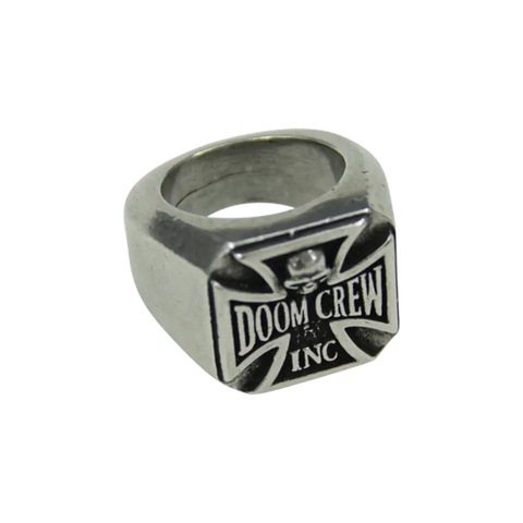 Silver ring featuring the emblem of Official Doom Crew for collectors and fans