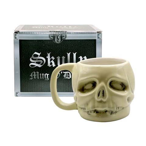 Ceramic Skully Mug O’Doom shaped like a human skull, perfect for Black Label Society fans