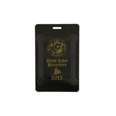 Black and gold BLS VIP laminate badge for Black Label Berserkers 2015 with ornate designs