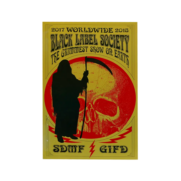 Grimmest Tour Poster for Black Label Society’s 2017-2018 worldwide tour with grim reaper artwork