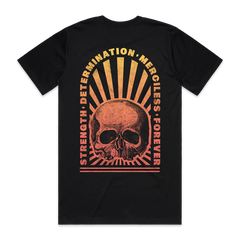 Black tee featuring a skull design and orange-yellow gradient for BLS Summer 2024