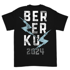 Black Berzerkus 2024 T-Shirt with lightning bolt graphics, ship date October 7th