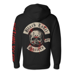 Black hoodie with skull design and Black Label Society text for BLS Halloween 2024