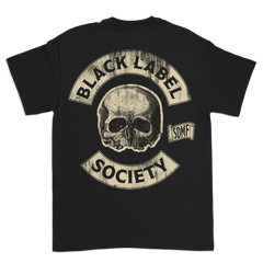 Black Label Society Shot To Hell SDMF Tee featuring a skull design on a black t-shirt