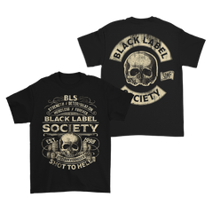 Black Label Society Shot To Hell SDMF Tee with skull graphics on black t-shirt