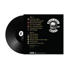 Black vinyl record album Shot To Hell LP featuring skull logo and track listing