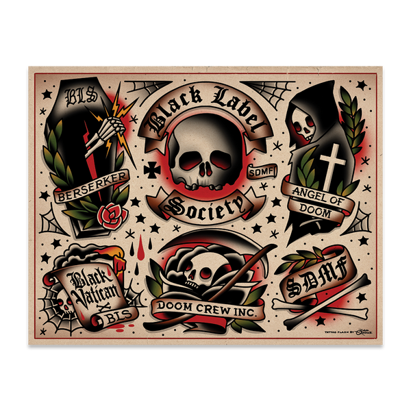 Black Label Society 11 x 14 Tattoo Flash Sheet