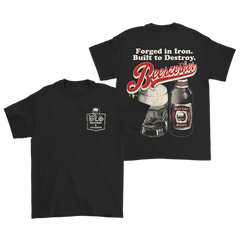 Black Beerzerker Bottle Tee with graphic design of a bottle and Breezeway text on back