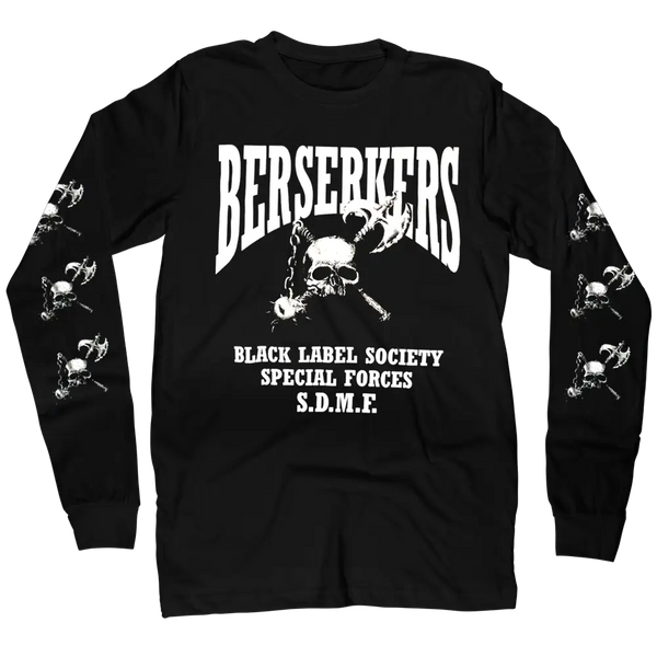 Black longsleeve shirt featuring BERSERKERS and skull graphics for Black Label Society fans