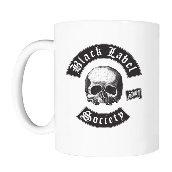 White ceramic mug with Black Label Society skull logo from Berzerkette Colors line