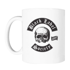 White ceramic mug with Black Label Society skull logo from Berzerkette Colors line