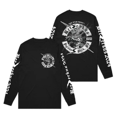 Black Berzerkus 2024 Longsleeve tee with white punk graphics, intended ship date included