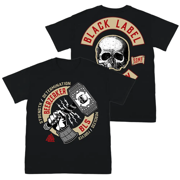 Black Label Society Beerzerker Tee featuring skull graphics on a black t-shirt