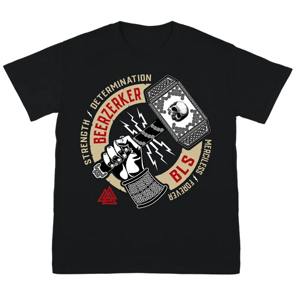 Black Label Society Beerzerker Tee featuring a fist, beer can, and bold graphic design