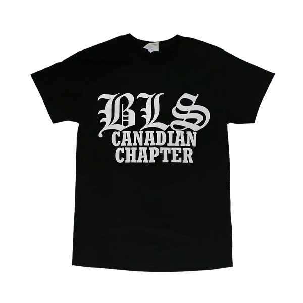 Black Label Society Canadian Chapter Tee featuring gothic-style lettering in white