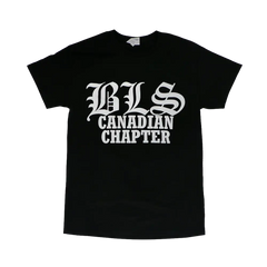 Black Label Society Canadian Chapter Tee featuring gothic-style lettering in white