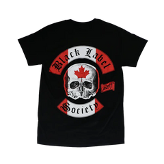 Black T-shirt with Skull Logo and Maple Leaf for Black Label Society Canadian Chapter Tee