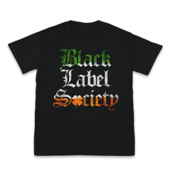 Black Label Society Irish Flag Tee featuring green, white, and orange gothic lettering