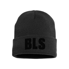 Black knit beanie with BLS embroidery from Black Label Society apparel collection