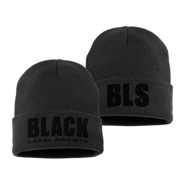 Two black embroidered beanies for Black Label Society fans, featuring stylish front text