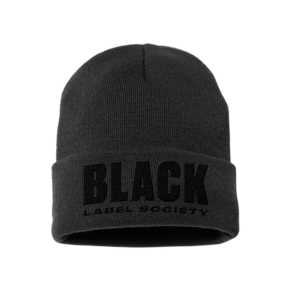 Black knit beanie with BLACK LABEL SOCIETY embroidery on the folded brim