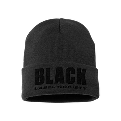 Black knit beanie with BLACK LABEL SOCIETY embroidery on the folded brim