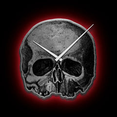 Skull-shaped Black Label Society SDMF Die-Cut Clock with white hands on red background