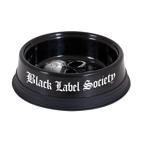 Black dog bowl featuring Black Label Society logo for stylish pet dining