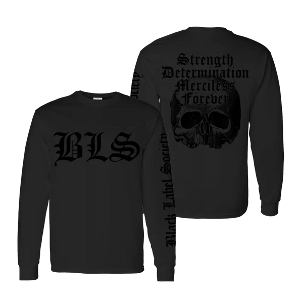 Black long sleeve shirt featuring gothic text and skull design from Black Label Society