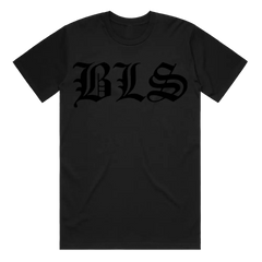 Black Label Society SDMF Black On Black Tee featuring gothic BLS lettering on front