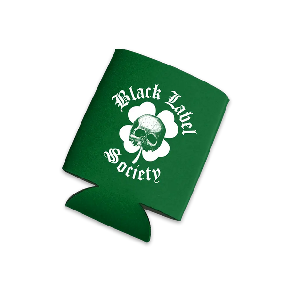 Green Black Label Society St. Patricks Day Can Cooler with skull shamrock design