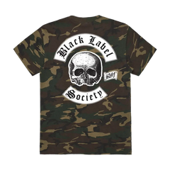 Camouflage T-shirt with skull logo and Black Label Society text for true fans