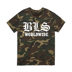 Camouflage t-shirt featuring BLS WORLDWIDE print for Black Label Society fans