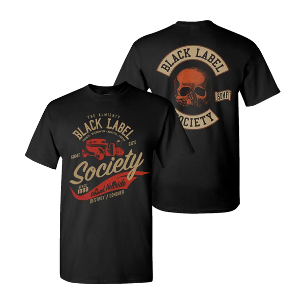 Two Black T-Shirts featuring Black Label Society designs for Blessed Hellride Rat