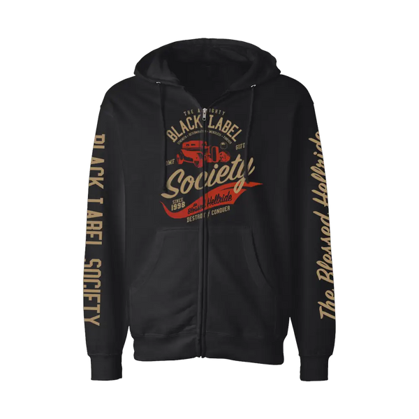 Black Zip Up Hoodie featuring Black Label Society logo, Blessed Hellride Rat design