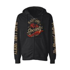 Black Zip Up Hoodie featuring Black Label Society logo, Blessed Hellride Rat design