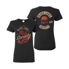 Two black Blessed Hellride Rat Rod t-shirts with skull and text graphics