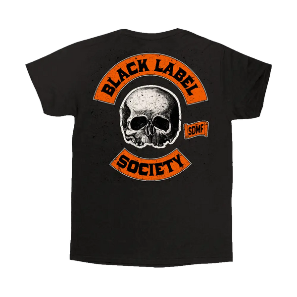 Black t-shirt with skull logo and Black Label Society text for Blessed Hellride SDMF