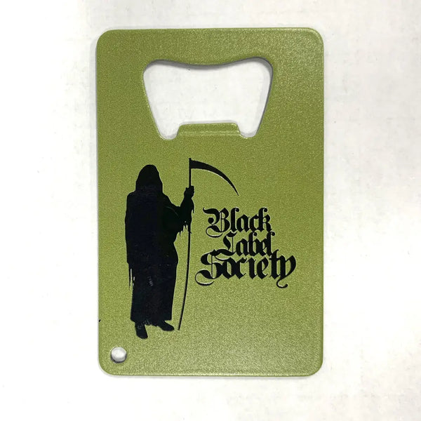 Green BLS Bottle Opener featuring Black Label Society grim reaper design