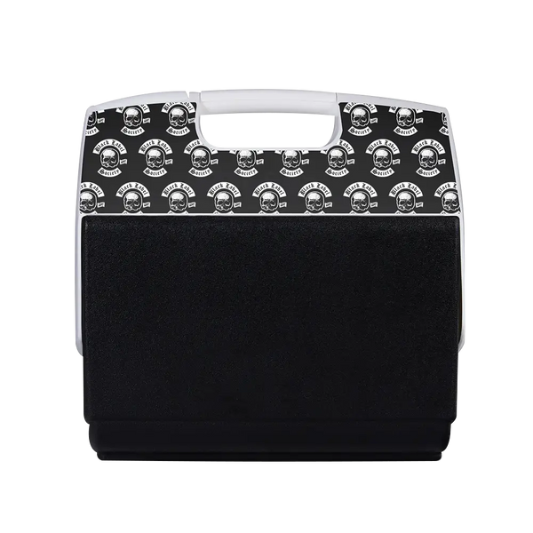 Black plastic storage case with skull pattern on BLS Colors 7 QT Igloo Cooler lid