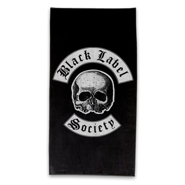 Black Label Society skull logo on a black Colors Beach Towel for stylish beach days