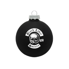 Black Christmas ornament with skull logo and Black Label Society text for BLS Colors Holiday