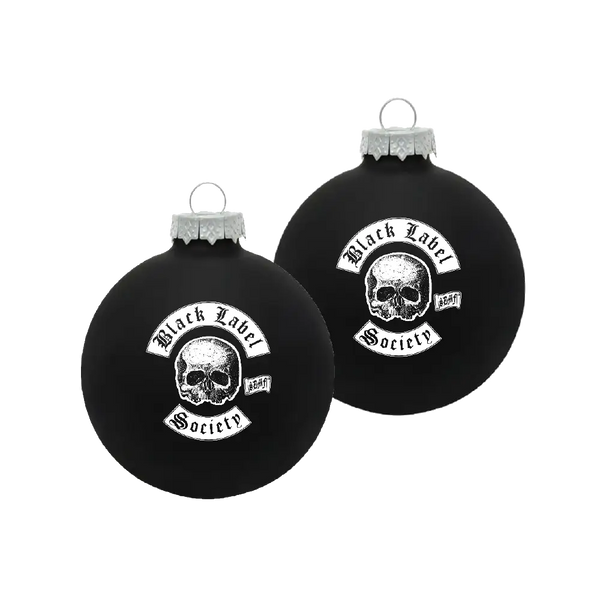 Black Christmas ornaments with skull logo for BLS Colors Holiday Ornament design