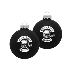 Black Christmas ornaments with skull logo for BLS Colors Holiday Ornament design