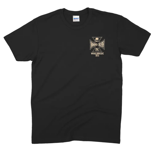 Black T-shirt with graphic design on pocket for BLS DCI Worldwide by Black Label Society