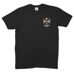 Black T-shirt with graphic design on pocket for BLS DCI Worldwide by Black Label Society