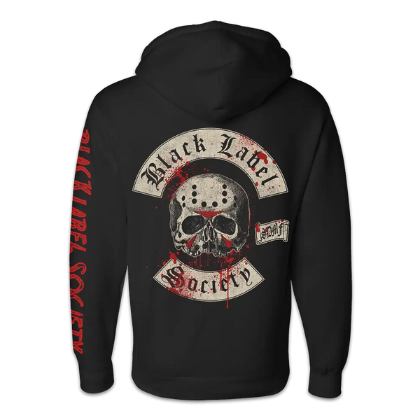 Black hoodie with skull design and Black Label Society text for BLS Halloween 2024