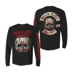 Black long-sleeved tee with skull design and Black Label Society text for BLS Halloween