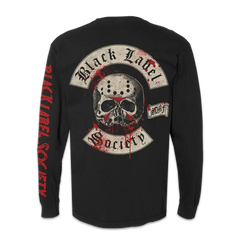 Black BLS Halloween 2024 Longsleeve Tee with skull design and left sleeve design