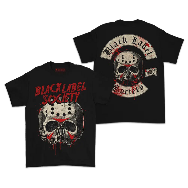 Two-sided design printed black t-shirts with skulls and Black Label Society for BLS Halloween